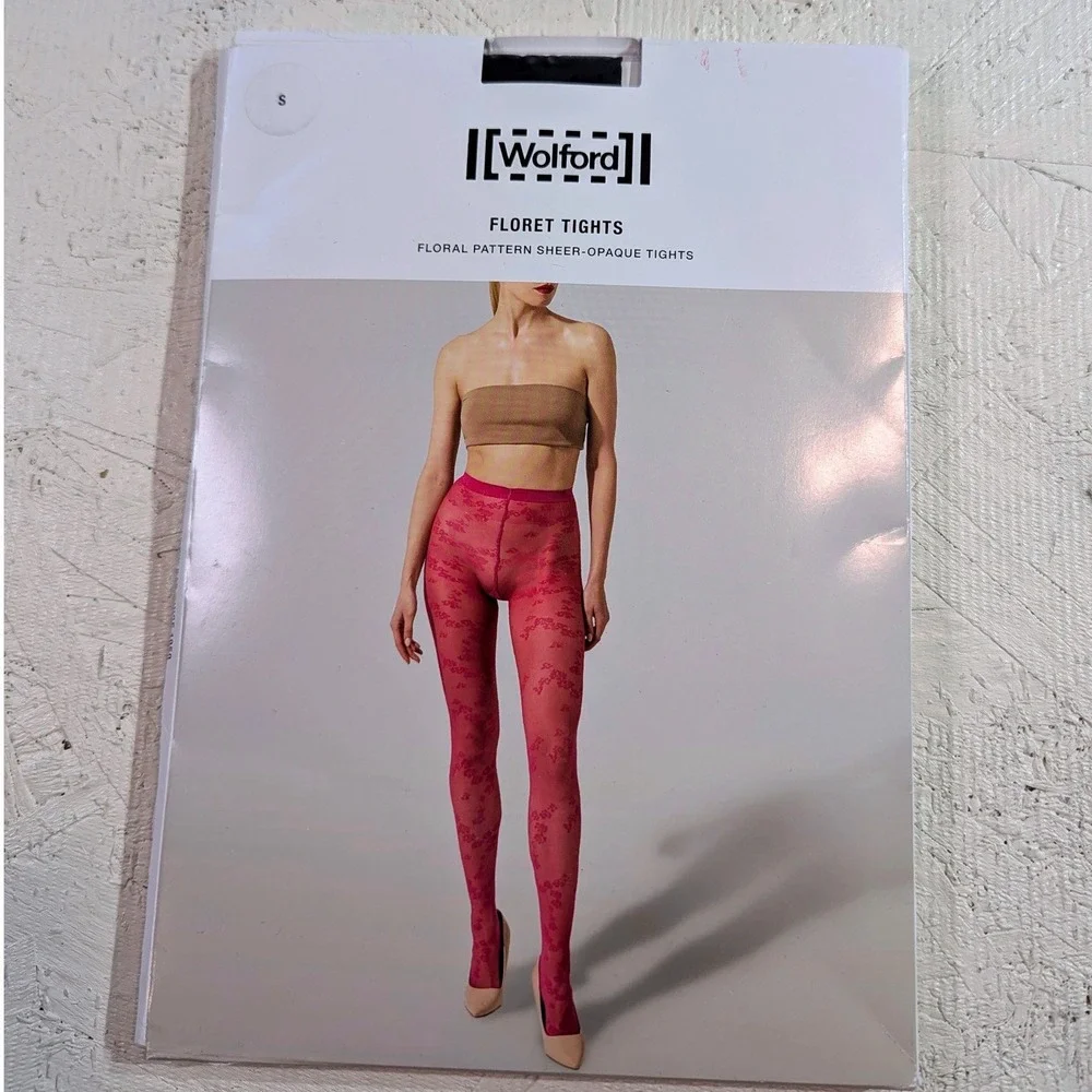 Wolford FloreT Tights Floral Pattern Sheer Opaque 20‎ Denier BLACK Size S